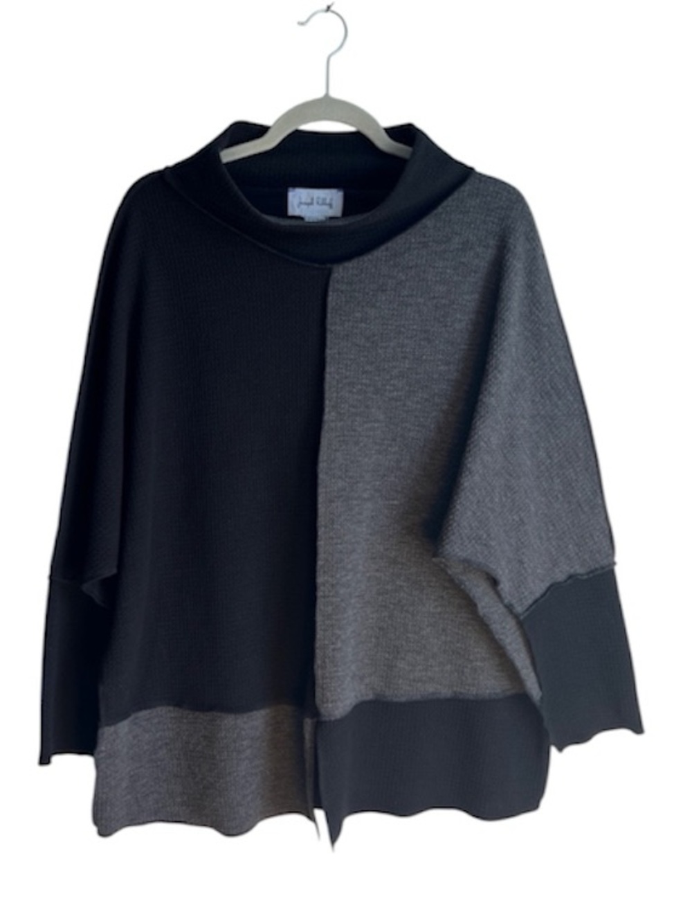 Joseph Ribkoff Colorblock Batwing Mock Neck Sweater Black Gray Size 10